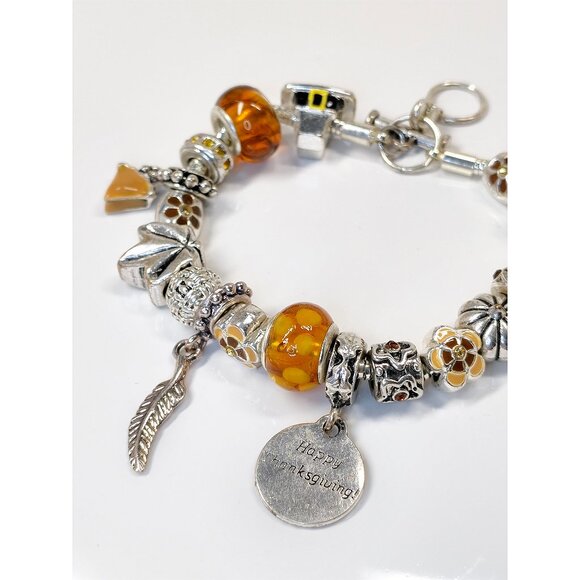 NOVEMBER Charm Bracelet 7.5-8.5 Willabee & Ward Danbury Thanksgiving Pie Turkey - Picture 2 of 11